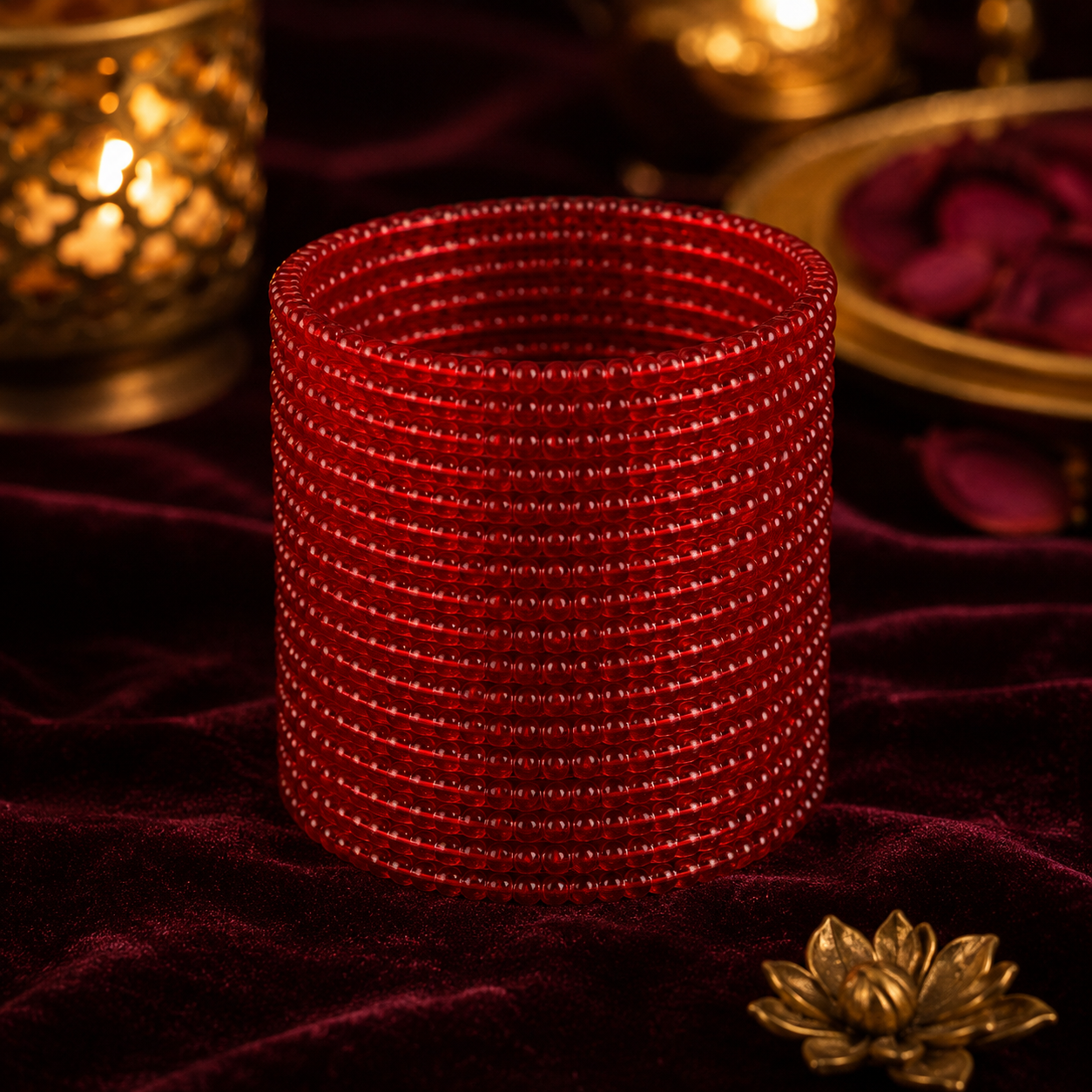 Mirror-polished waterdrop bangles with red ribbon